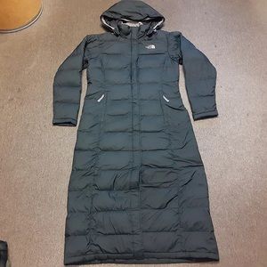 Womens The North Face Zip Up Down Quilted Puffer Parka Long Coat Jacket BLK Med